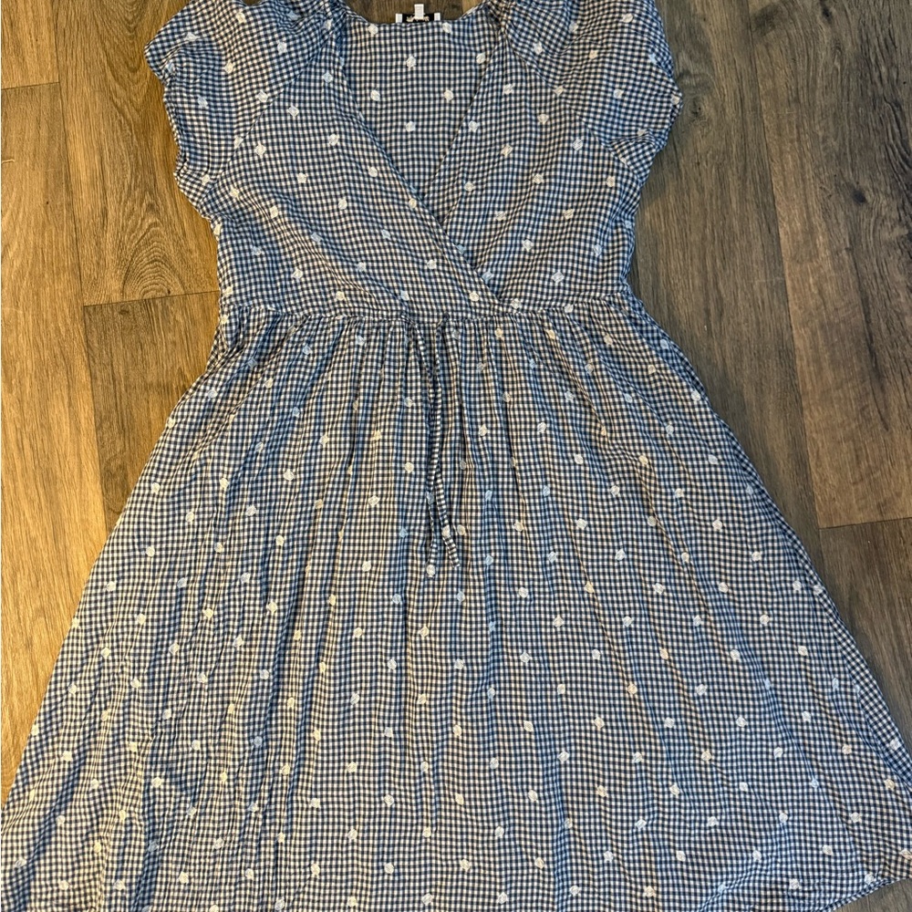Madewell Blue Gingham Polka Dot Wrap Midi Dress
